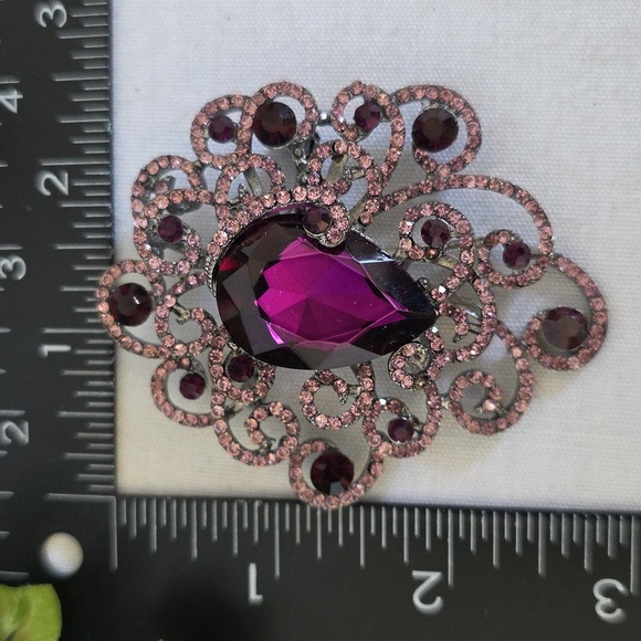 Vintage Silver With Purple Brooch Pin Pendant - Picture 8 of 8